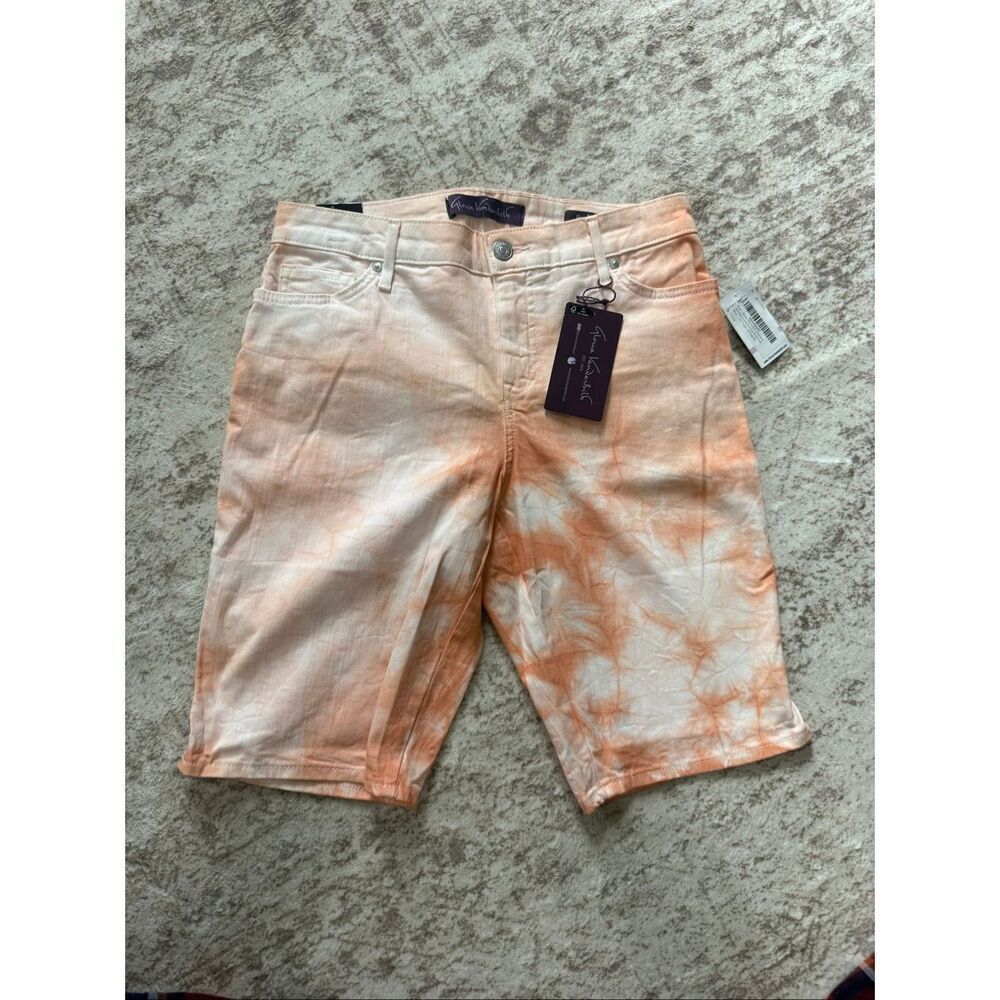 NWT Gloria Vanderbilt Women's Tie-Dye Mid Rise Bermuda Denim Shorts Coral Size 6